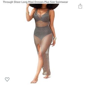 See through long gold mesh bathing suit cover up